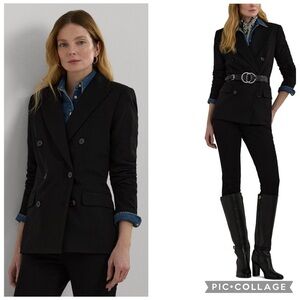 Ralph Lauren Classic Black Double-Breasted Wool Blazer Size 4